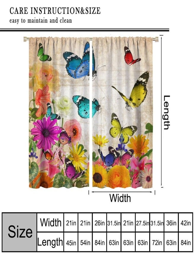 KANEPE Butterfly Curtains, Retro Textured Old Paper Beautiful Butterflies Window Treatments, Rod Pocket Thermal Insulated Drapes 2 Panel Sets for Bedroom Living Room, 42" W X 45" L【Decor】 - Image 2